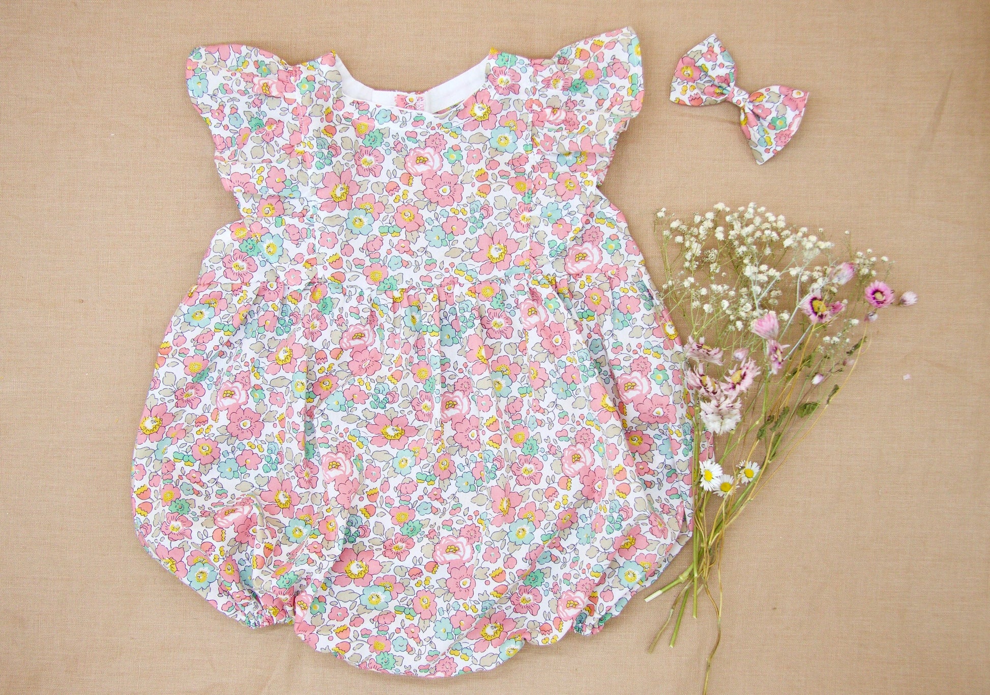 Liberty London Ruffle Pinafore Baby Bubble Romper