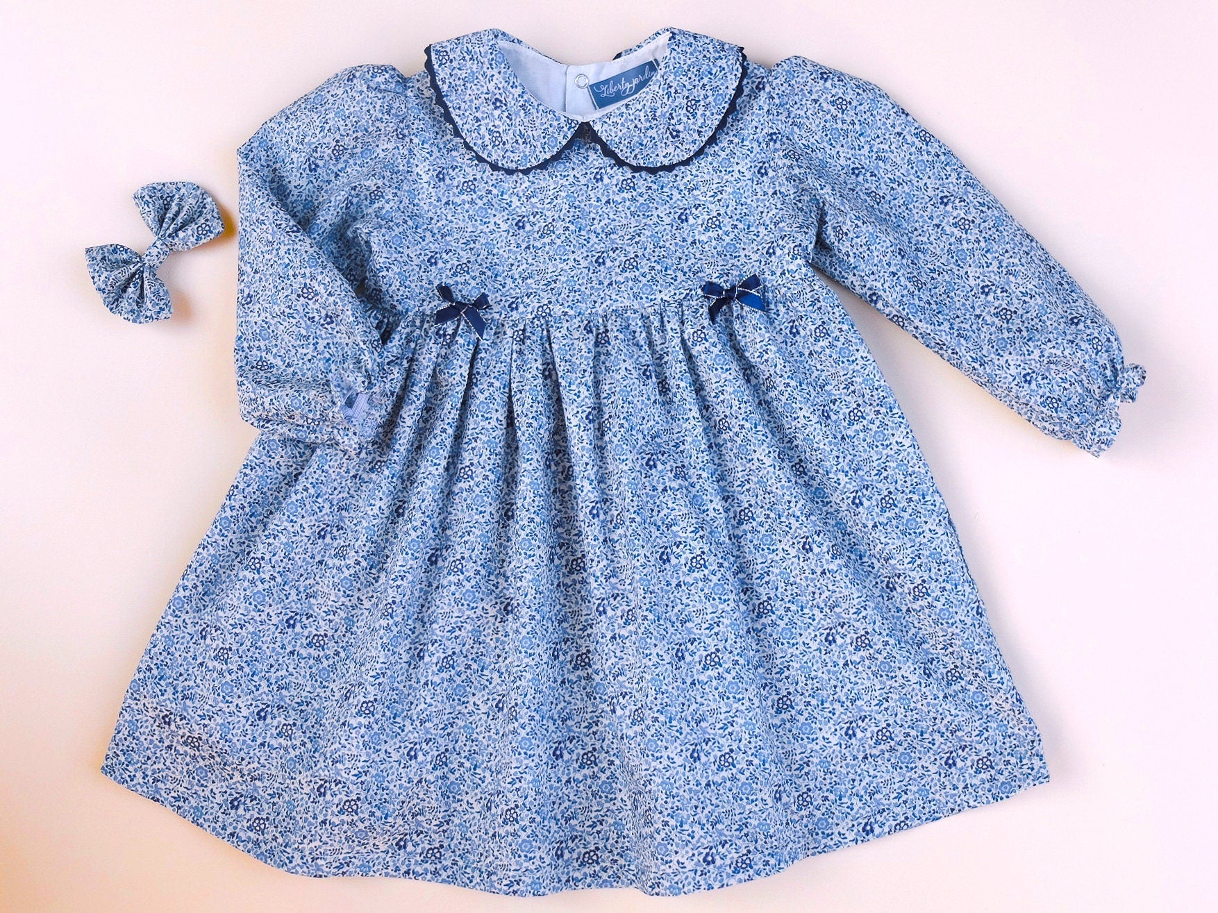 Liberty London Dress Long Sleeves Peter Pan Collar: Ditsy Floral Print, Winter Girl Dress