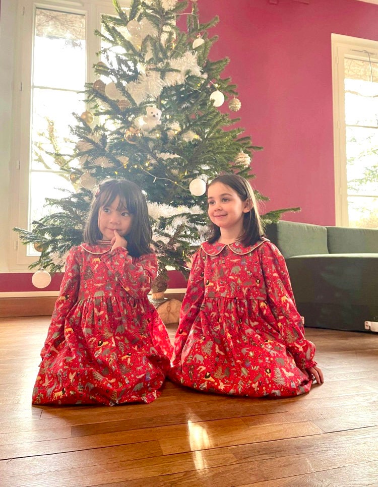 Christmas Liberty Girl Dress Long Sleeve Peter Pan Collar