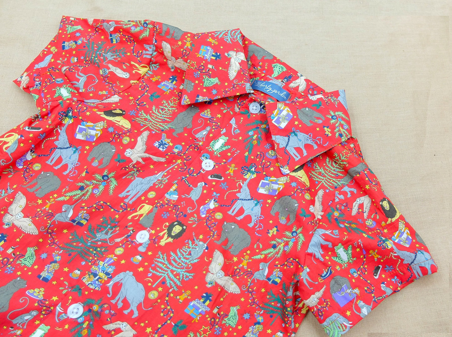 Liberty London Christmas Boy Shirt: Floral Print Cotton Button Up, Short Sleeve
