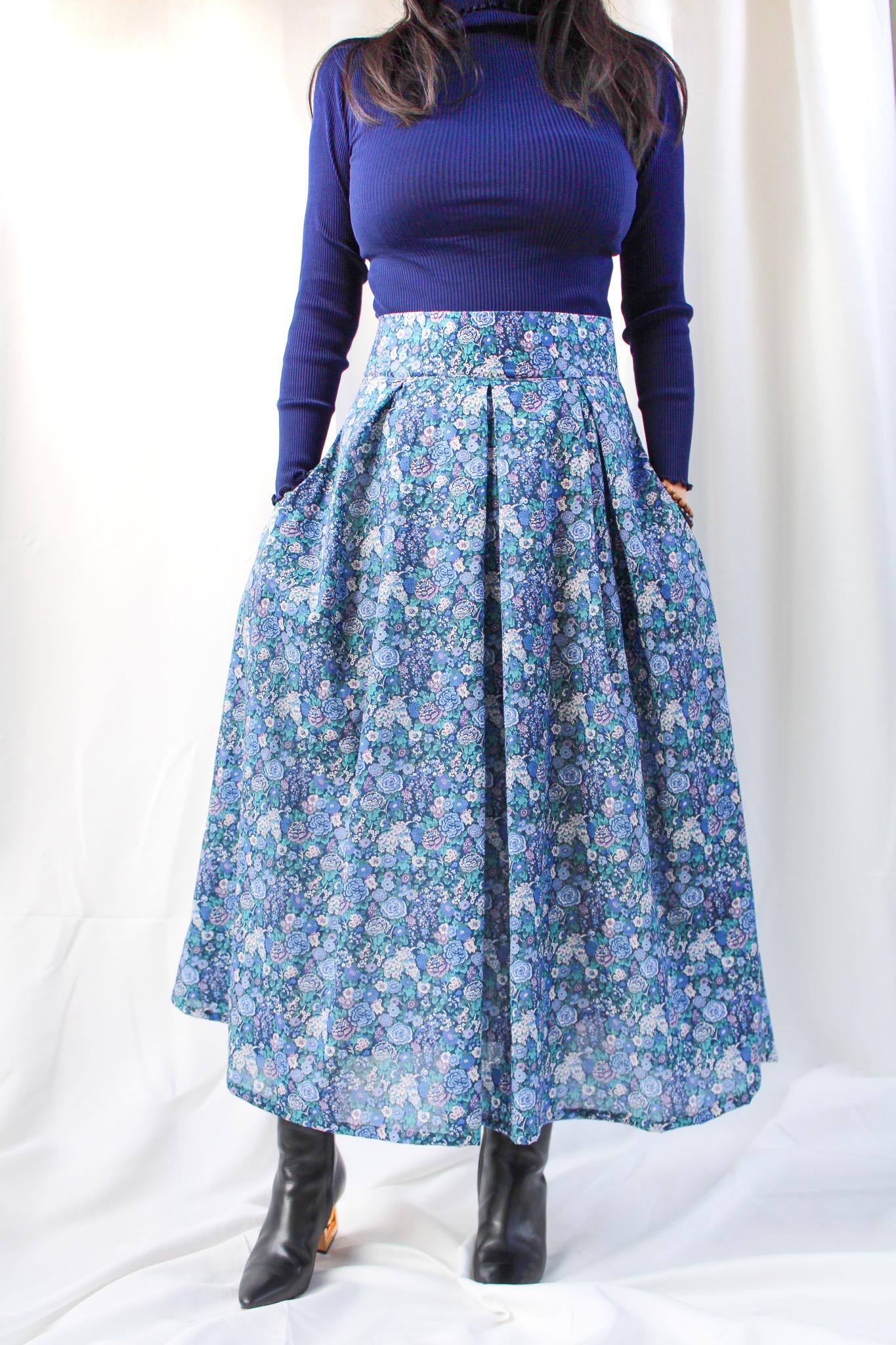 Liberty London Plated Maxi Skirt: Ditsy Floral Print, Elysian Day