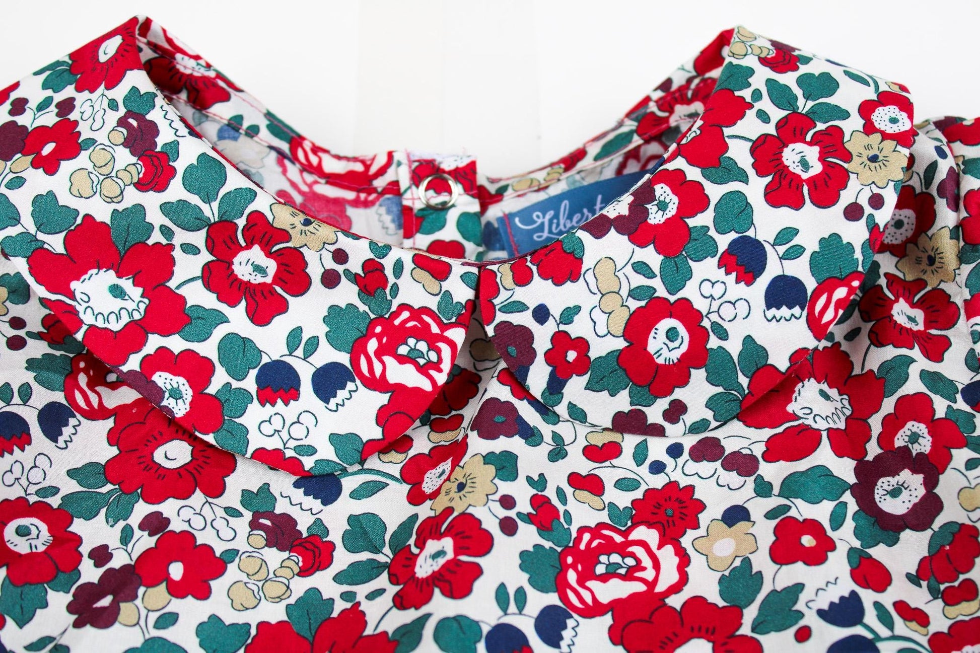 CHRISTMAS Liberty Girl Blouse: Peter Pan Collar, Long Puffy Sleeve, Floral Print Cotton