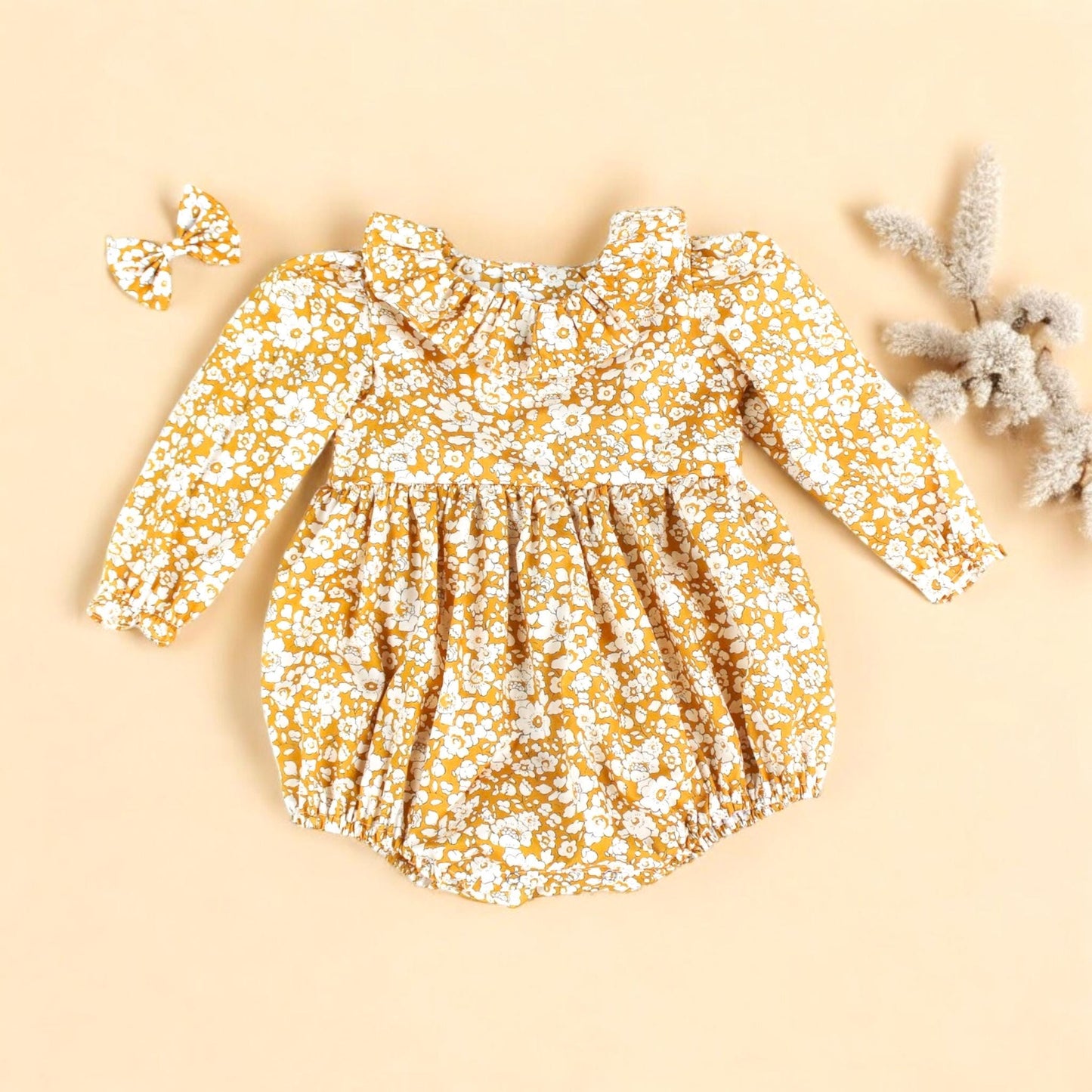 Long Sleeve Liberty London Baby Bubble Romper Playsuit With Pierrot Collar