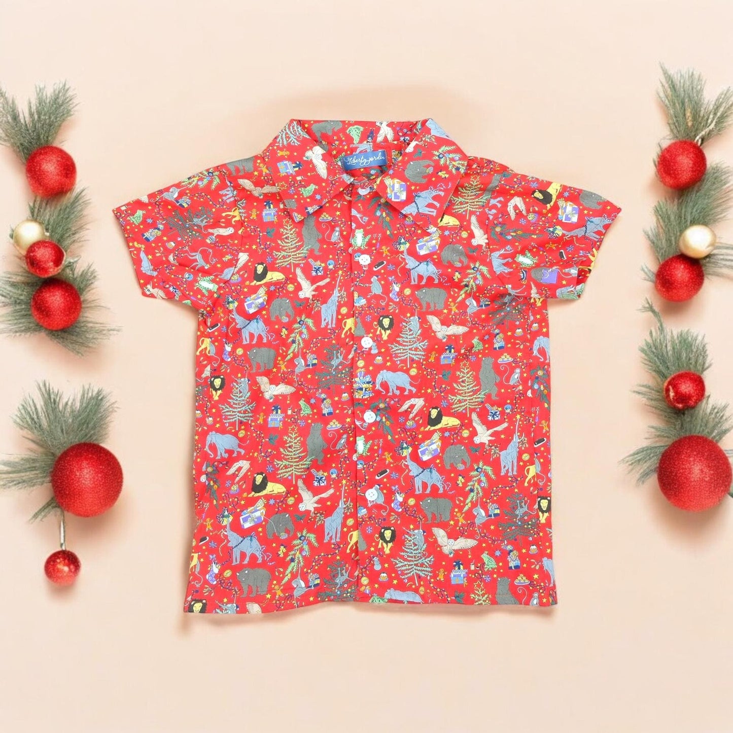 Liberty London Christmas Boy Shirt: Floral Print Cotton Button Up, Short Sleeve