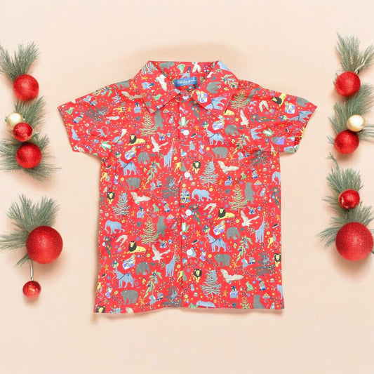 Liberty London Christmas Boy Shirt: Floral Print Cotton Button Up, Short Sleeve