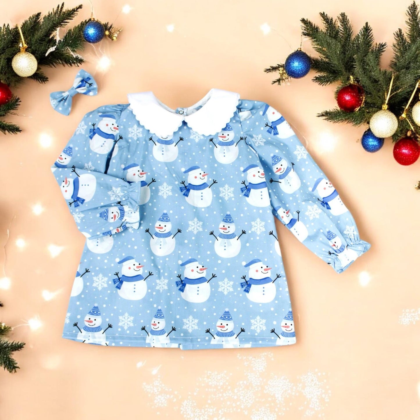 CHRISTMAS Girl Blouse: Long Sleeves, Peter Pan Collar, Liberty London Print Fabric