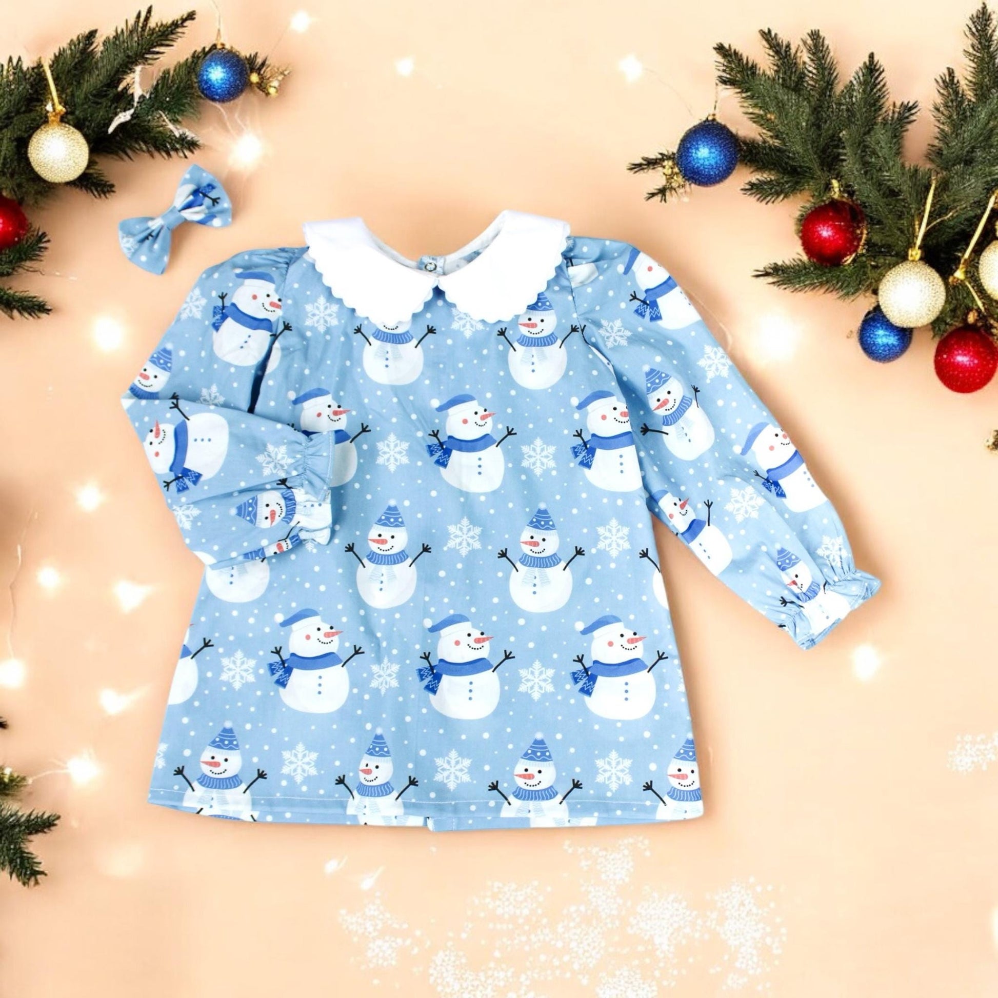 CHRISTMAS Girl Blouse: Long Sleeves, Peter Pan Collar, Liberty London Print Fabric