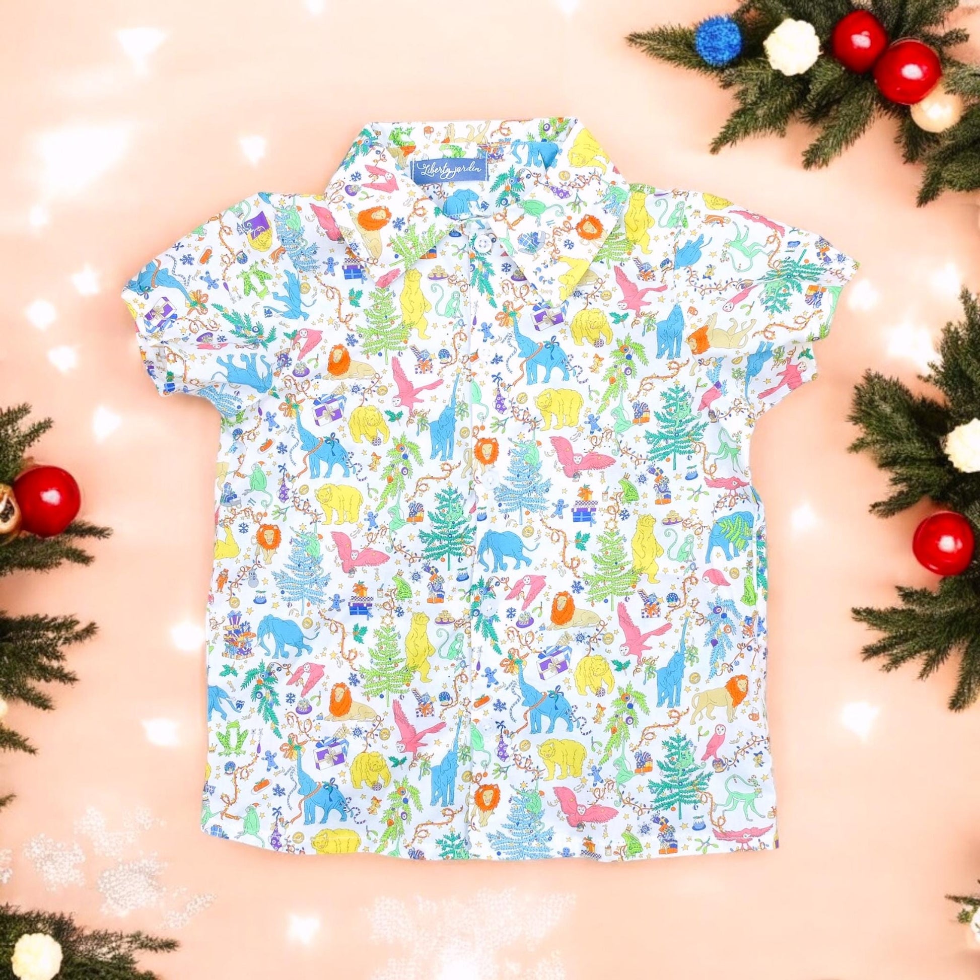 CHRISTMAS Liberty London Boy Shirt: Button Up, Short Sleeves