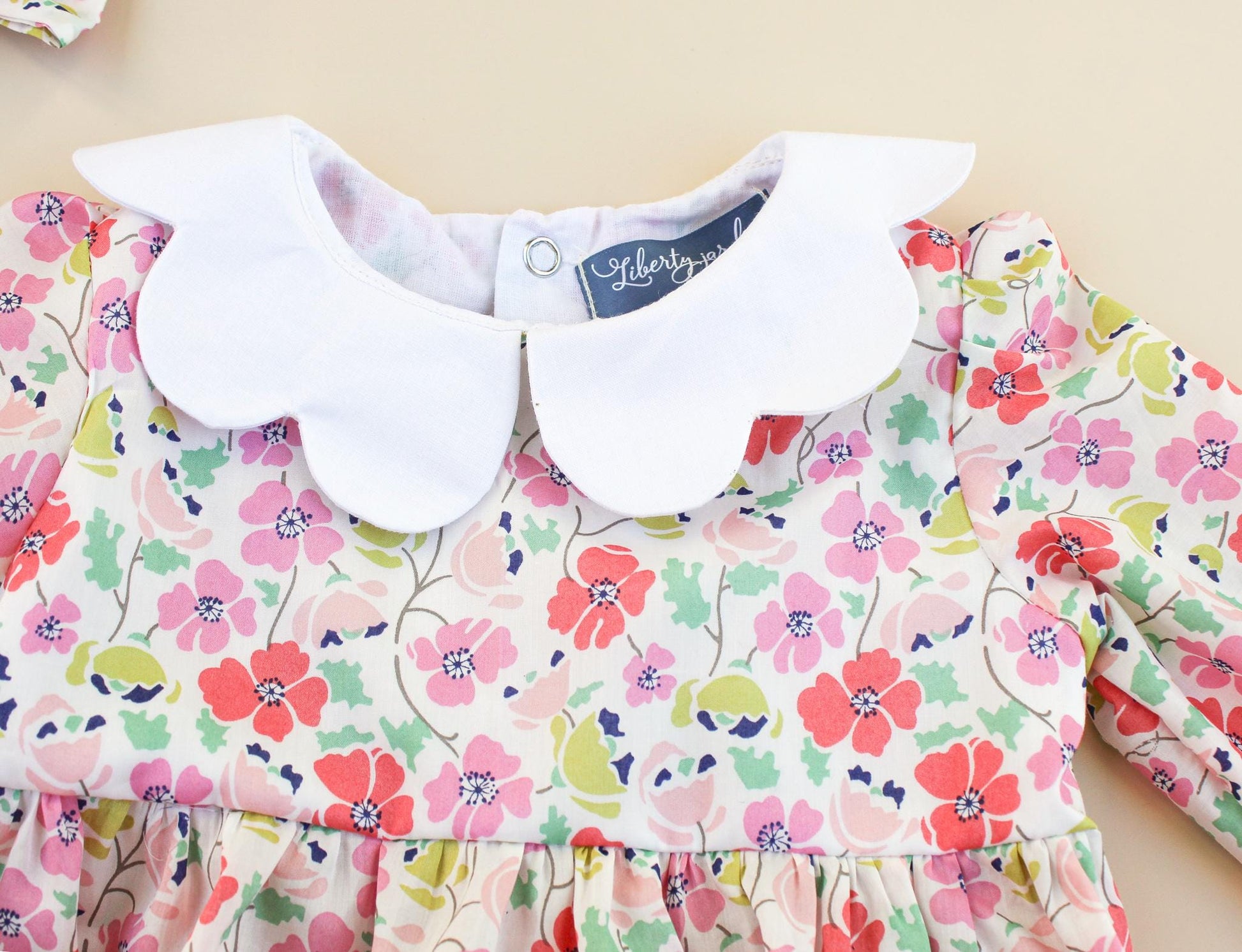 Liberty London Baby Romper, Floral Print Cotton Playsuit, Scallop Collar