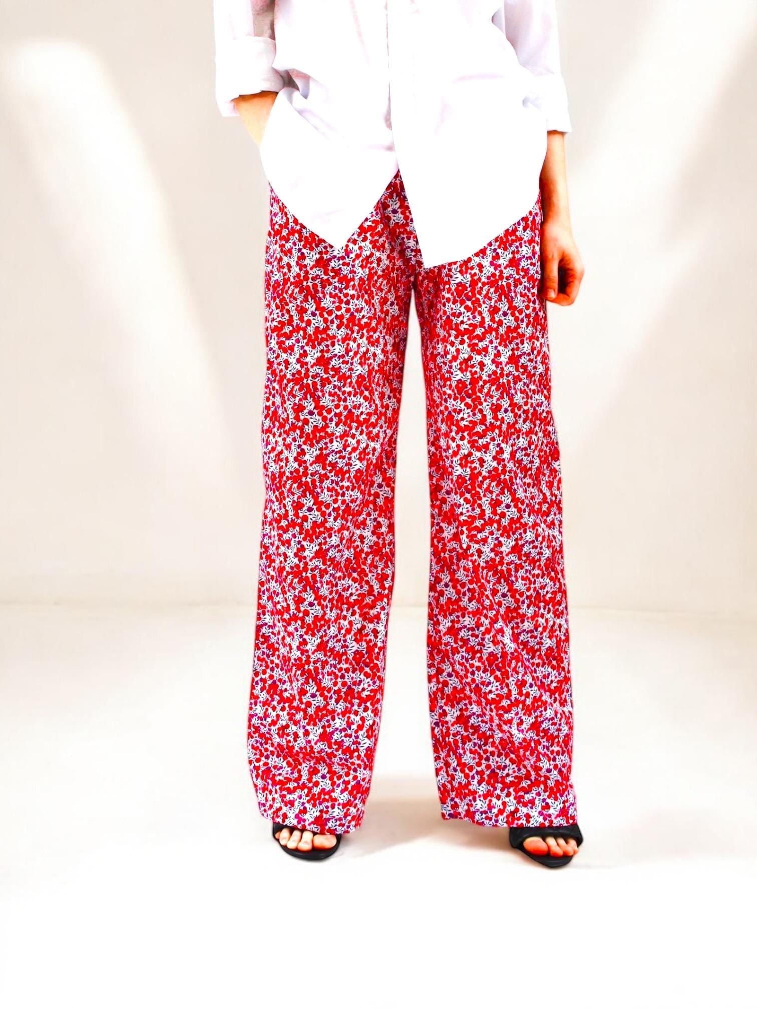 Liberty London Palazzo Pants: Floral Print Wide Leg Cotton Trousers