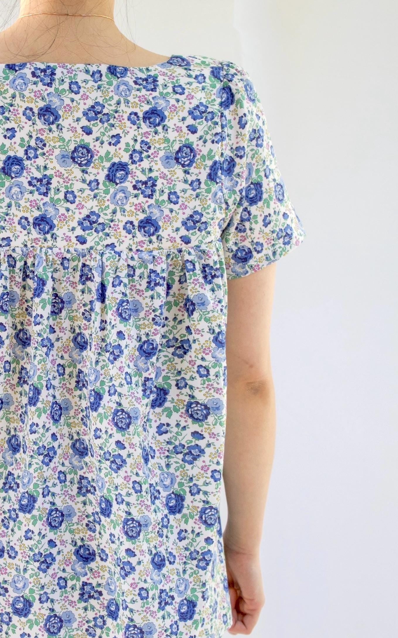 Liberty Floral Smock Top Square Neck Short Sleeve