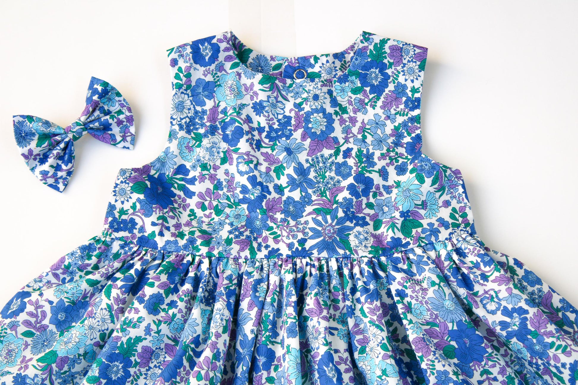Sleeveless Liberty London Girl Dress: Ditsy Floral Print, Botanical Cotton Flower
