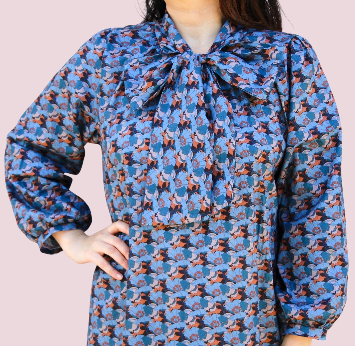 SAMPLE Liberty London Woman Maxi Dress, Floral Print Cotton Long Sleeves Pussy Bow Dress, Handmade Tailoring Tiered Dress, Evening Outing