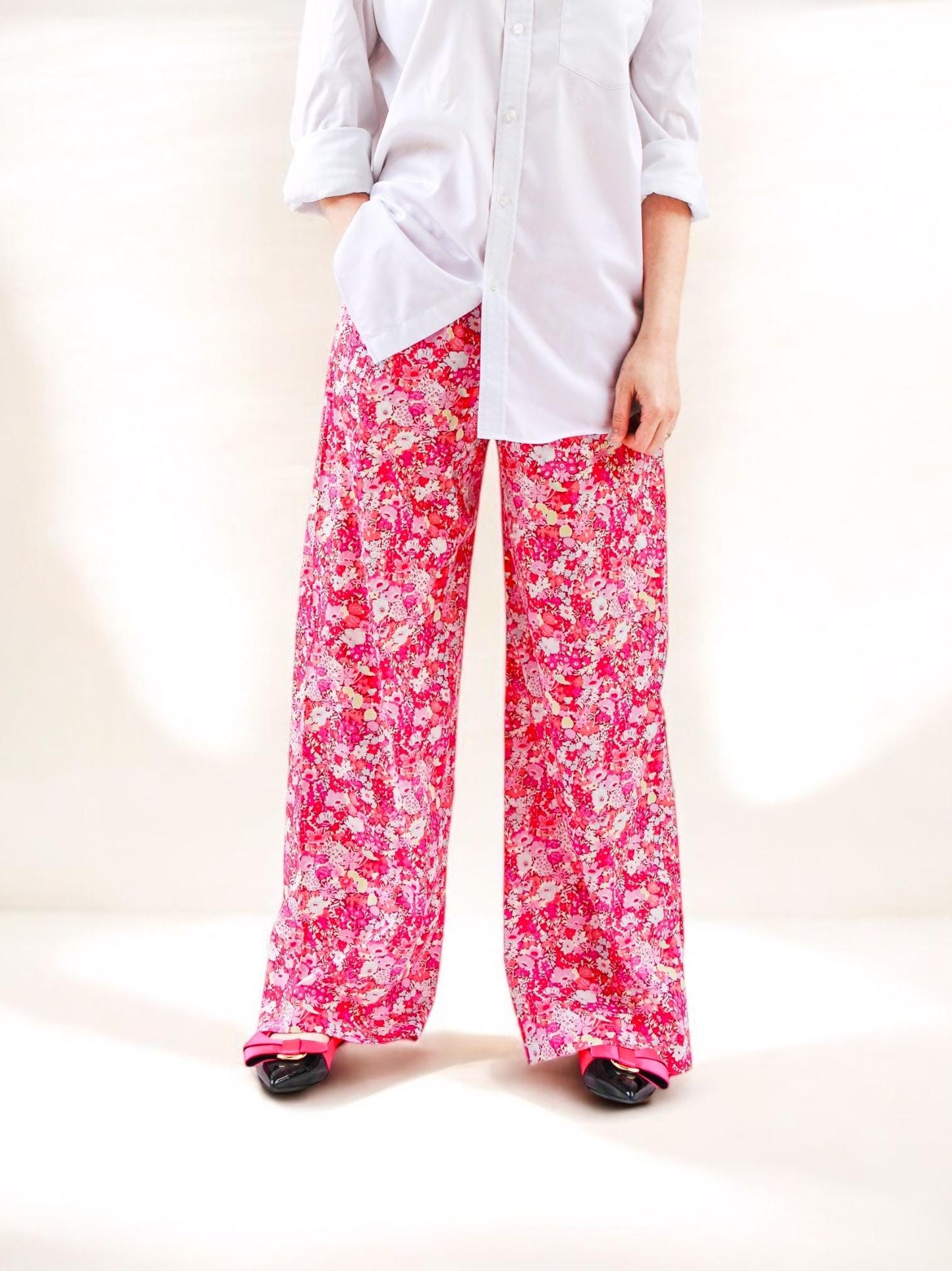 Liberty London Palazzo Pants: Floral Print Wide Leg Cotton Trousers