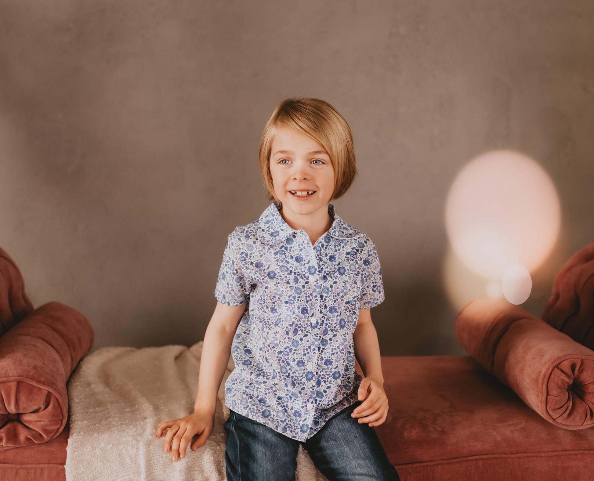 Liberty London Short Sleeve Boy Shirt: Floral Print, Button-Up