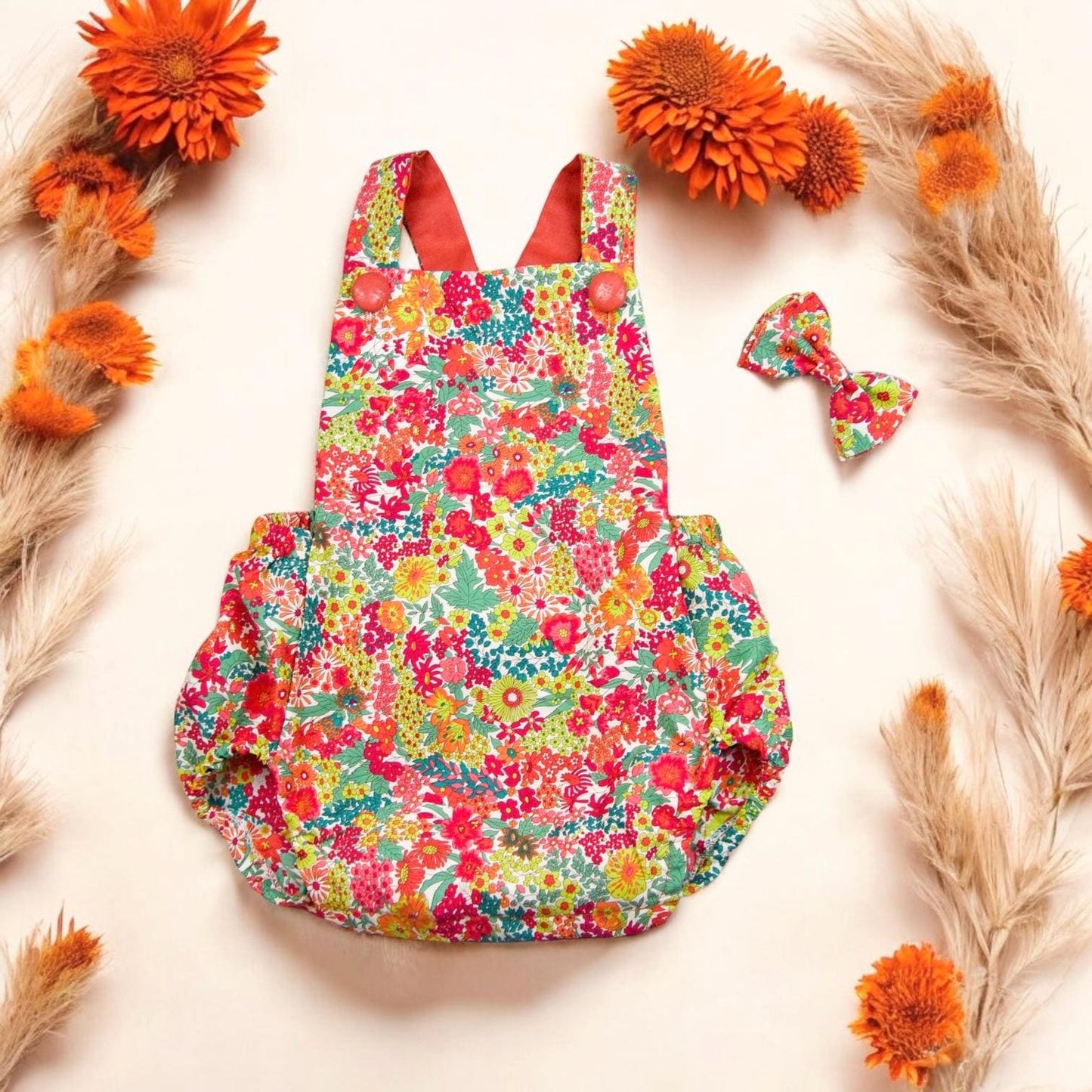 Liberty London Baby Bubble Romper: Floral Print, Handmade Baby Clothes