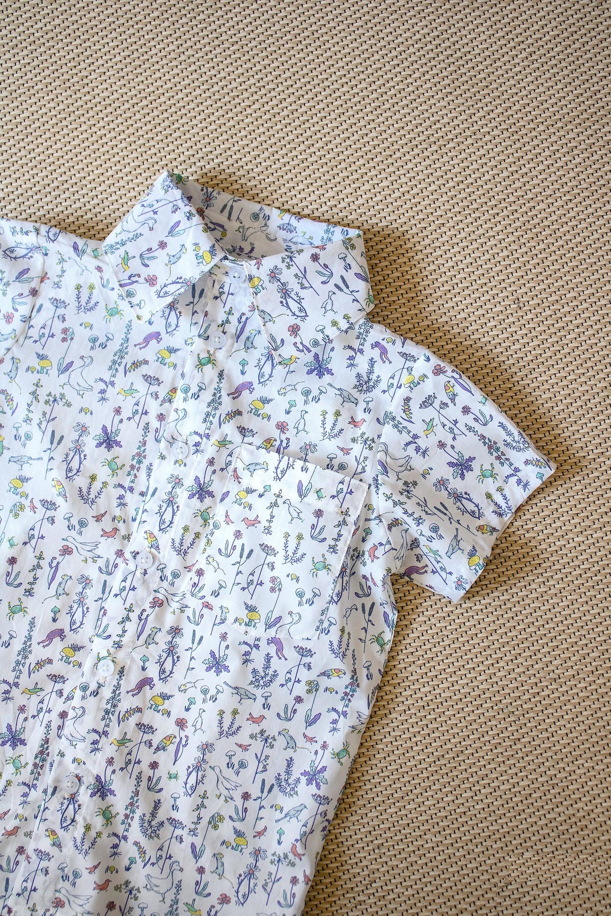 Liberty Fabric Short Sleeve Boy Shirt: Button Up, Animal Print, Botanical Floral