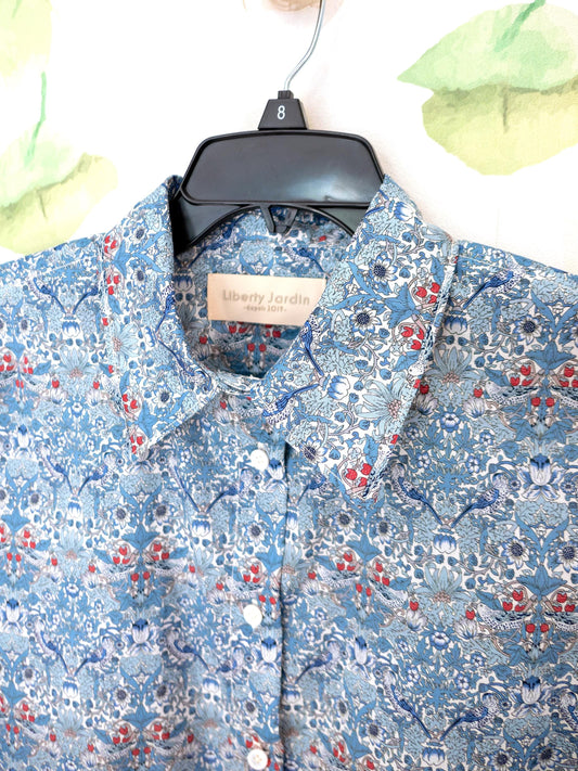 Liberty Print Men's Shirt Short Sleeve Men Shirt: Botanical Floral Cotton Button-Up