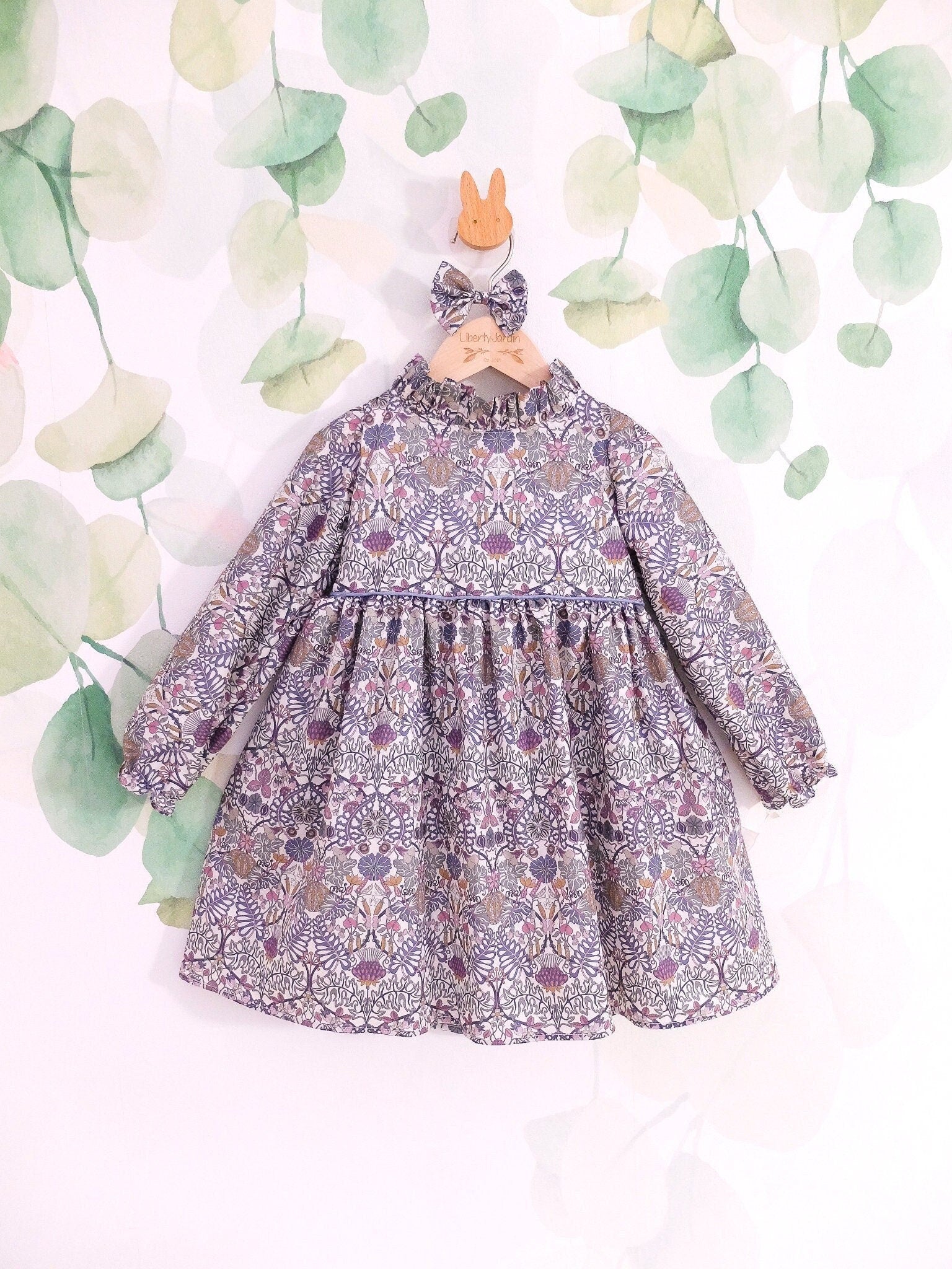 Long Sleeve Liberty London Girl's Dress: Ruffle Collar, Ditsy Floral Cotton