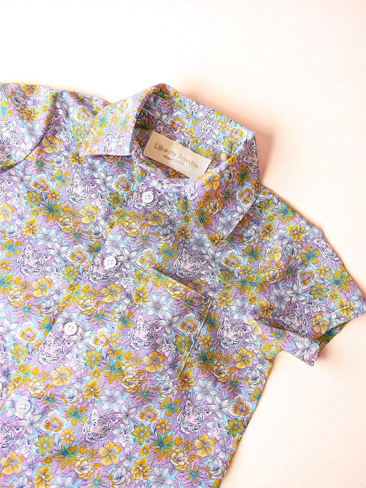 Liberty London Cotton Print Boy Shirt: Button Up, Short Sleeves