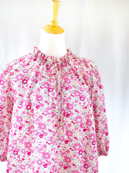 Liberty London Ruffle Collar Blouse: English Cotton Tana Lawn, 3/4 Sleeve Top