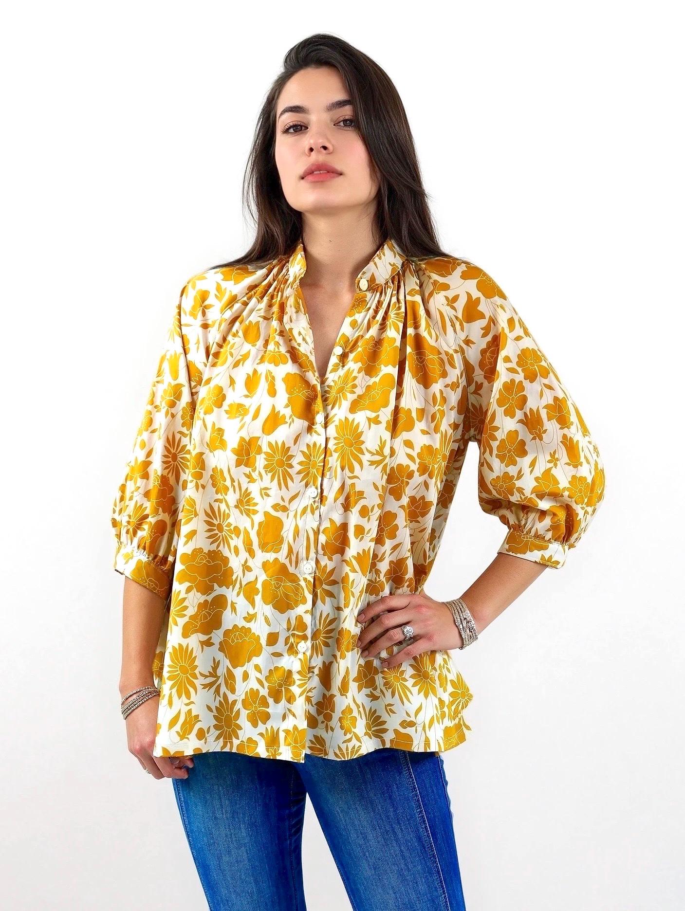 Liberty London Floral Blouse, Mandarin Collar, Tana Lawn Cotton
