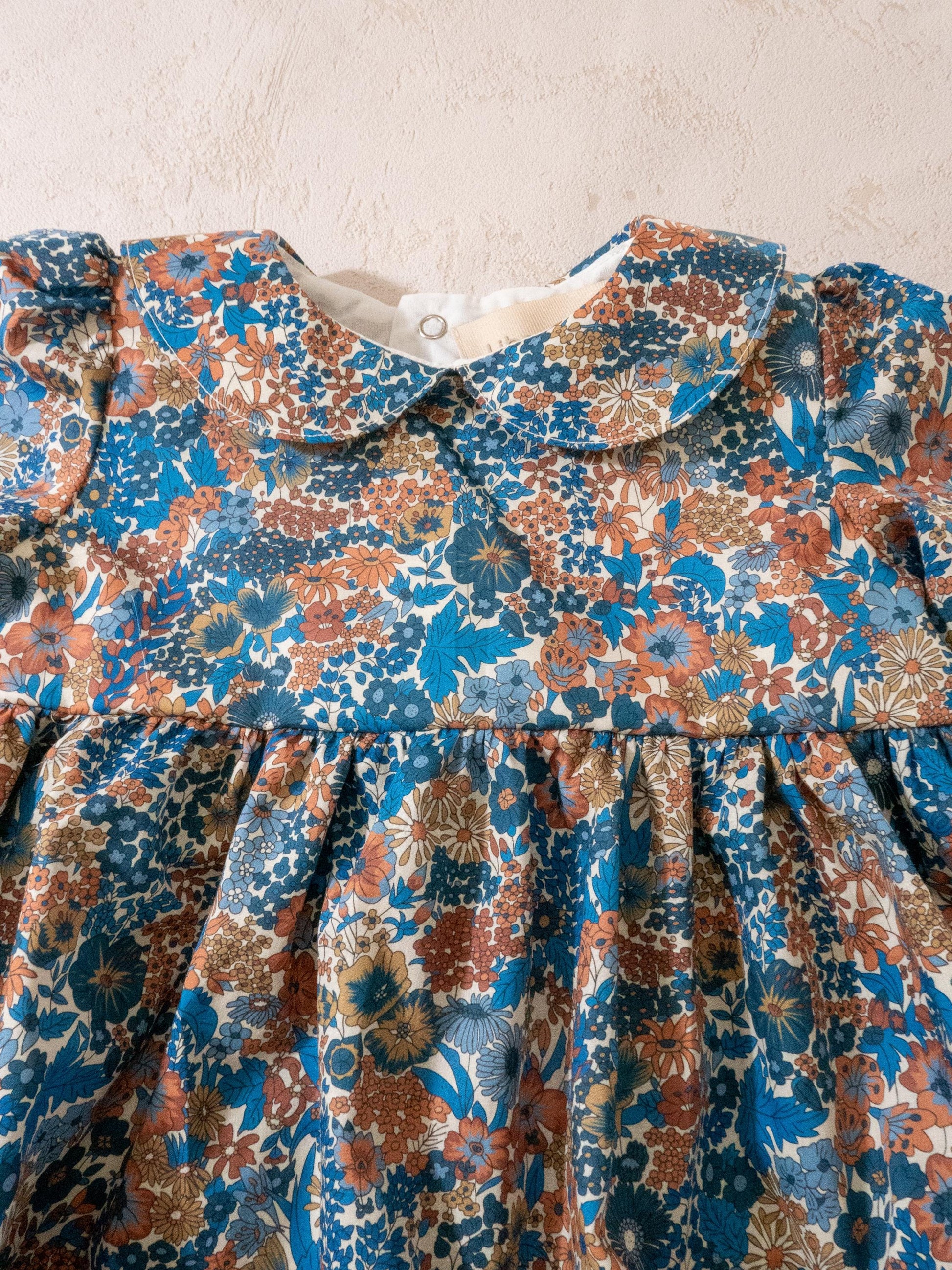 Liberty London Cotton Floral Print Baby Bubble Romper: Long Sleeve Playsuit, Peter Pan Collar