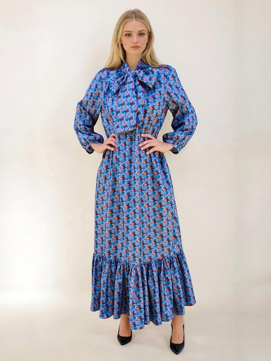 Liberty London Maxi Dress: Floral Print Long Sleeve Pussy Bow Dress