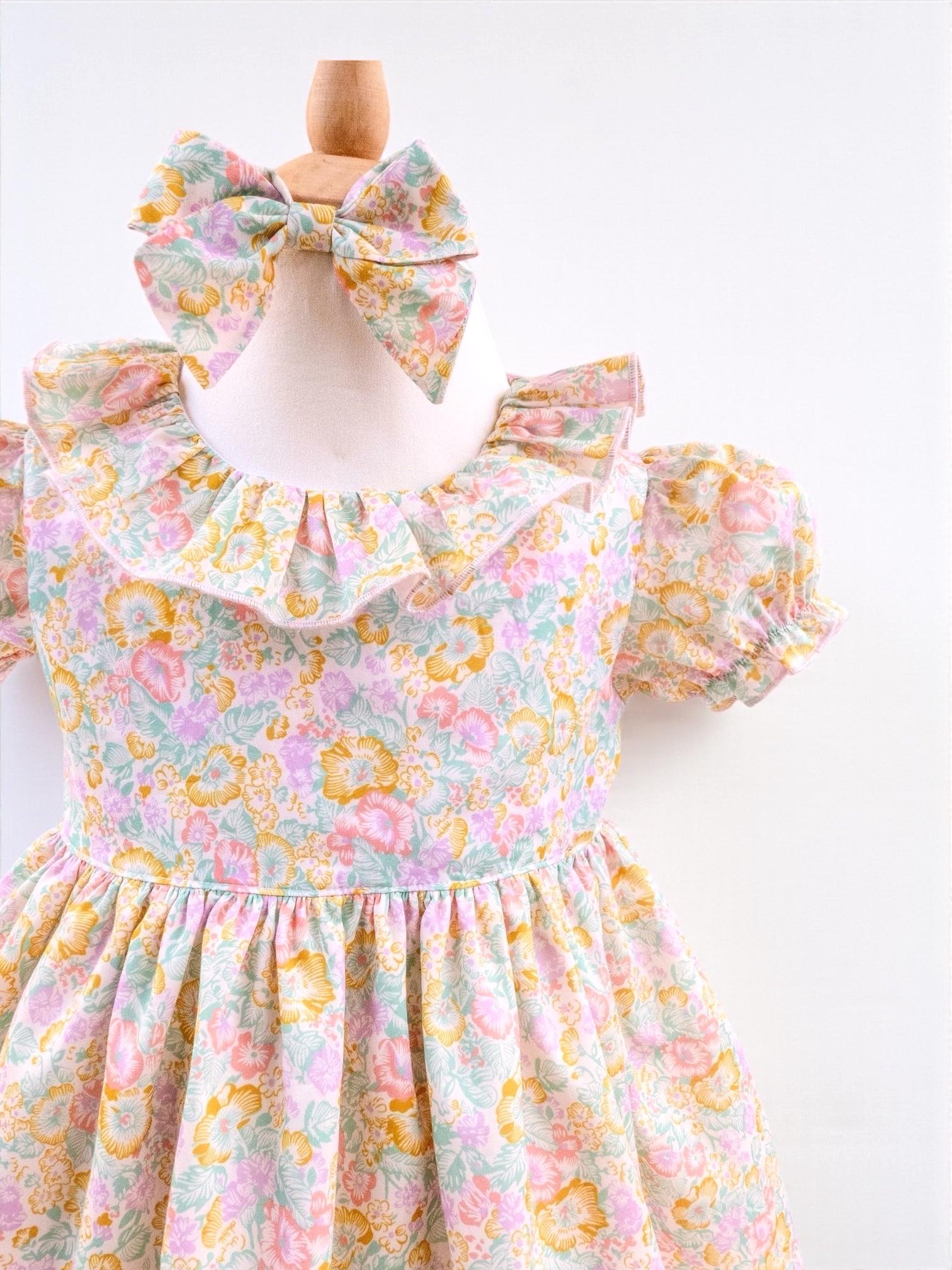 Liberty London Floral Baby Dress, Ruffle Collar, Balloon Sleeves, Size 2Y
