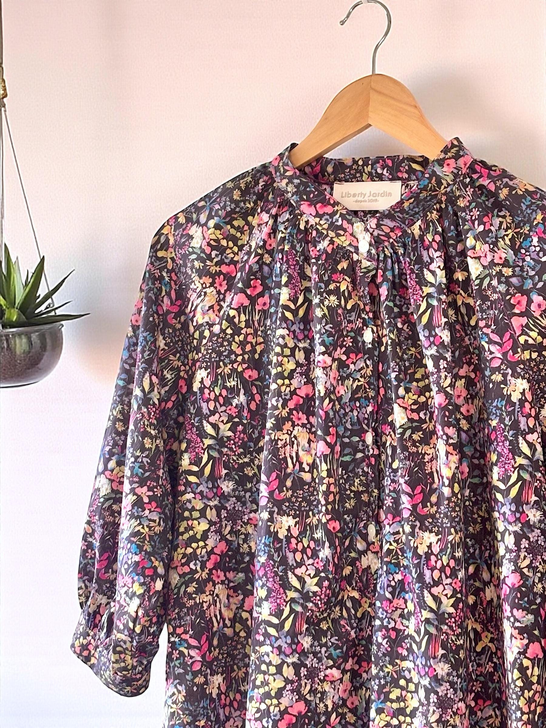 Mandarin Collar Liberty Blouse Floral Print 3/4 Sleeves