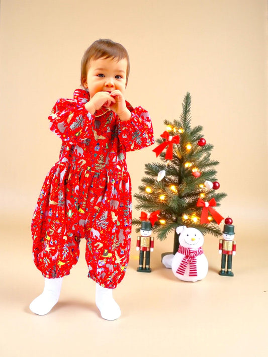 CHRISTMAS Liberty Overalls Long Sleeves Peter Pan Collar