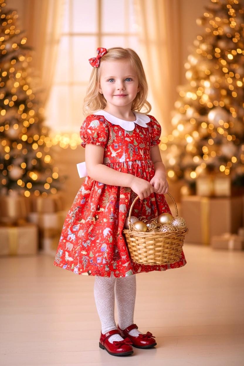 CHRISTMAS Liberty London Dress: Short Puffy Sleeve, Scallop Collar