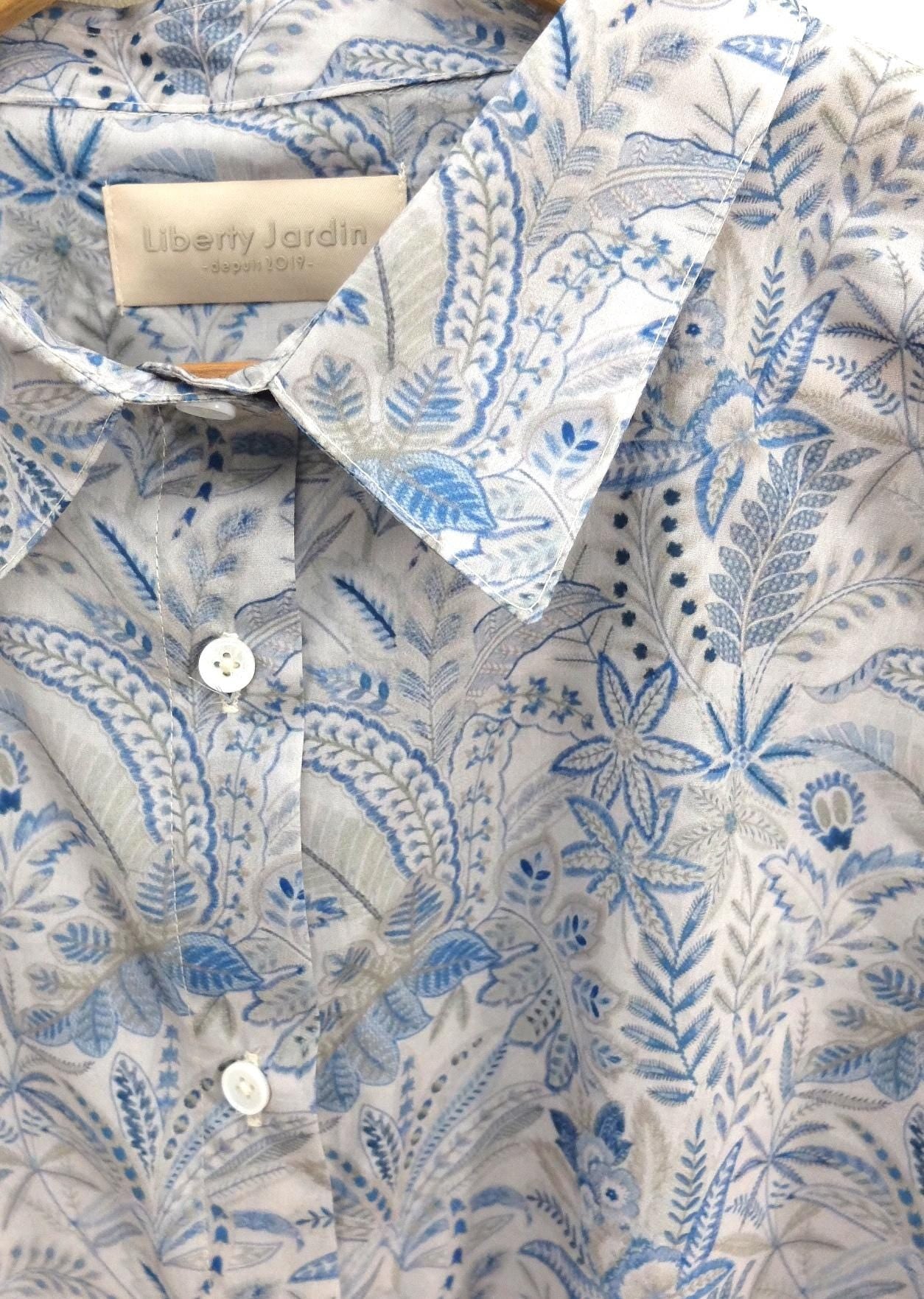 Liberty London Men Long Sleeve Button Up Shirt: Botanical Floral Print