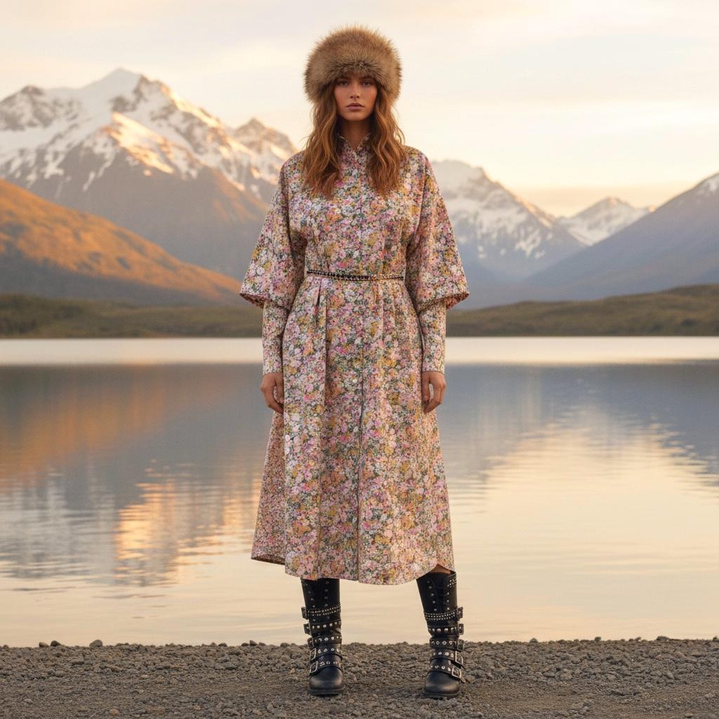 Oversize Liberty Shirt Dress Kimono 3/4 Sleeve: Button Through, Botanical Floral Print