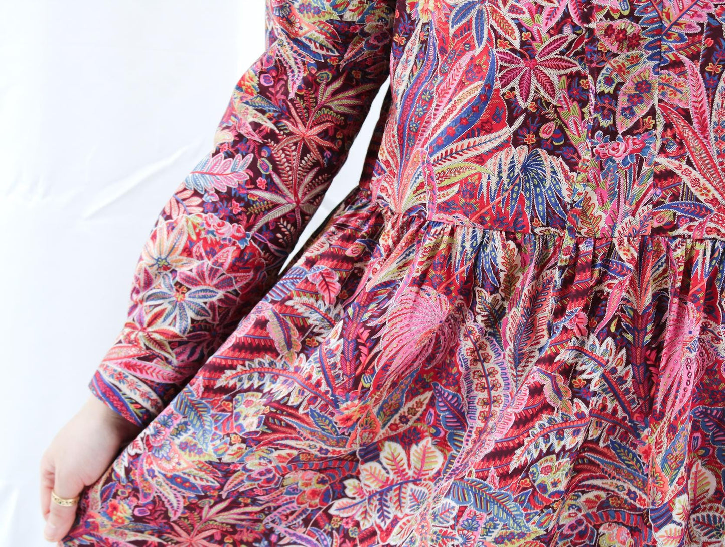 Long Sleeve Liberty Print Shirt Dress: Botanical Floral Print