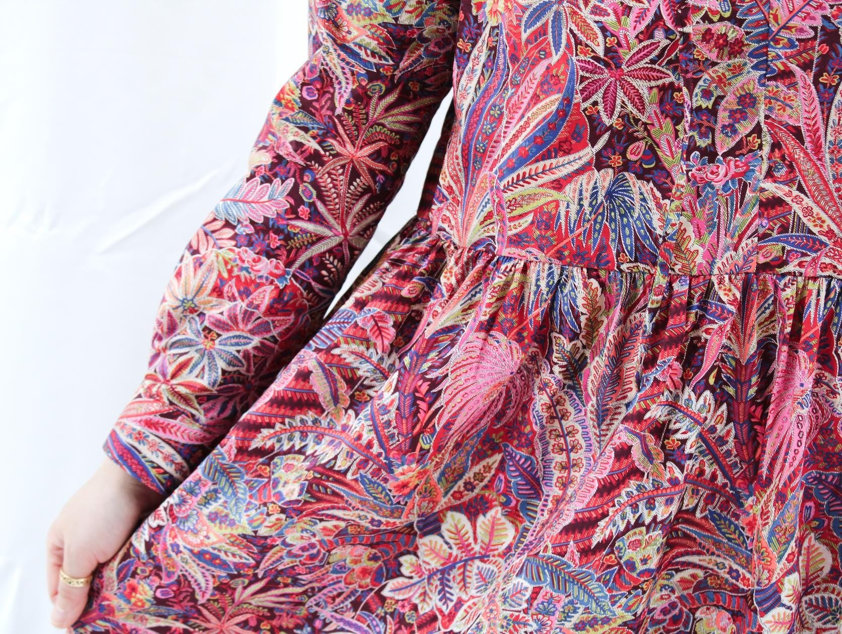 Long Sleeve Liberty Print Shirt Dress: Botanical Floral Print