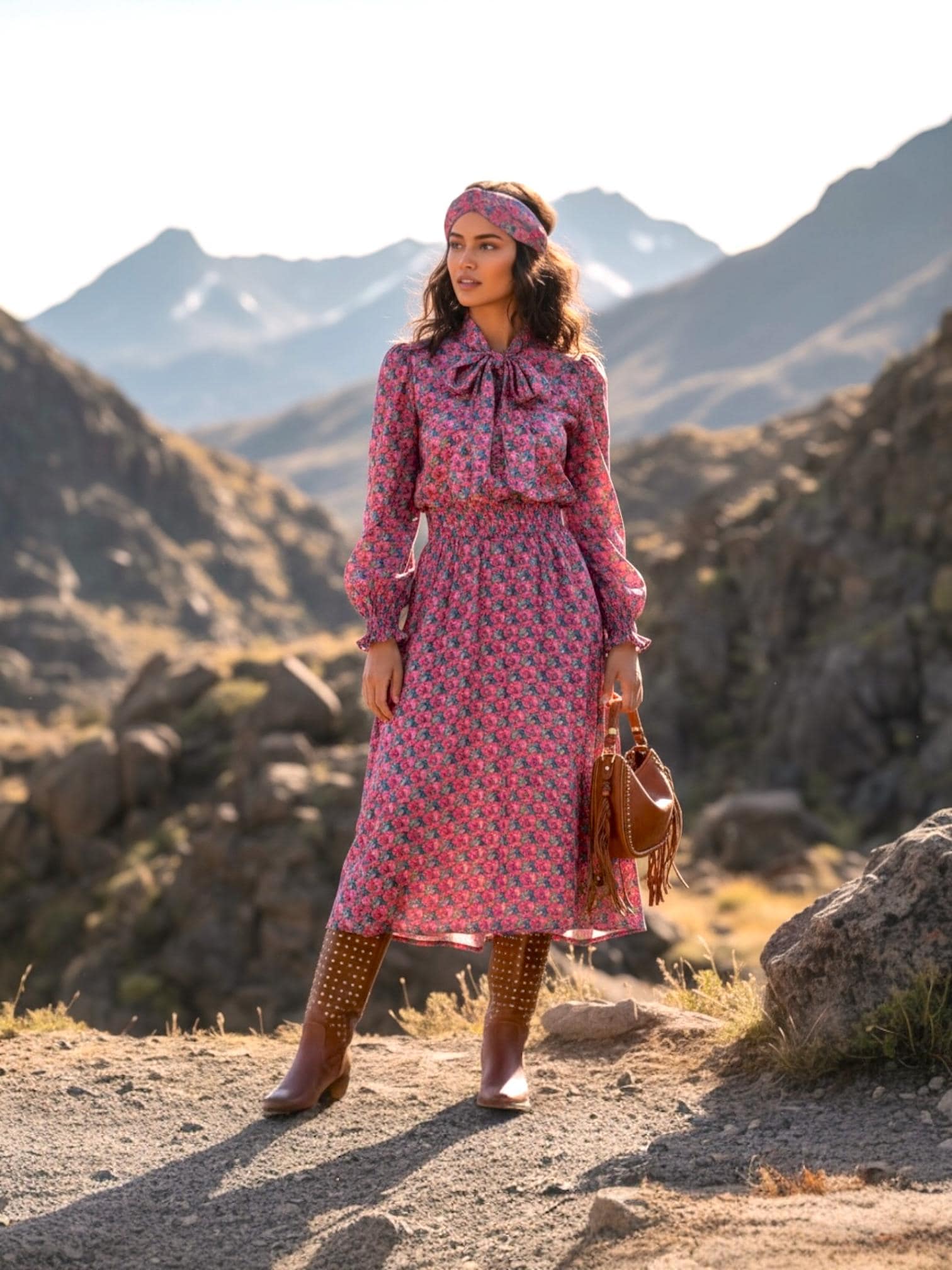 Pussy Bow Liberty London Midi Shirt Dress: Puffy Long Sleeves, Botanical Floral Print