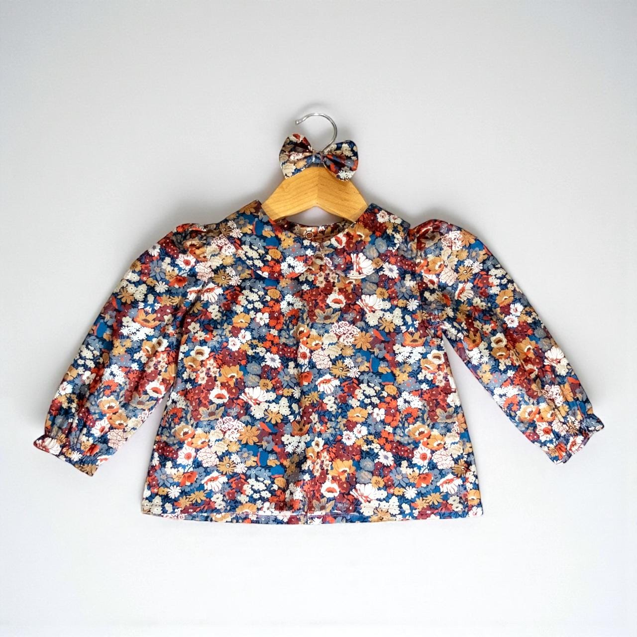 Liberty London Girl Top: Long Sleeve Blouse, Floral Print, Peter Pan Collar