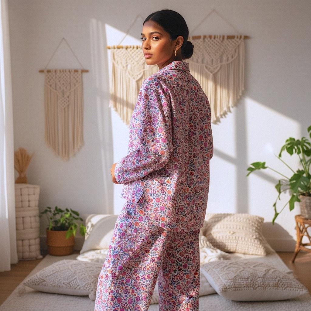 Liberty London Pajama Set, Ditsy Floral Cotton Tana Lawn Loungewear