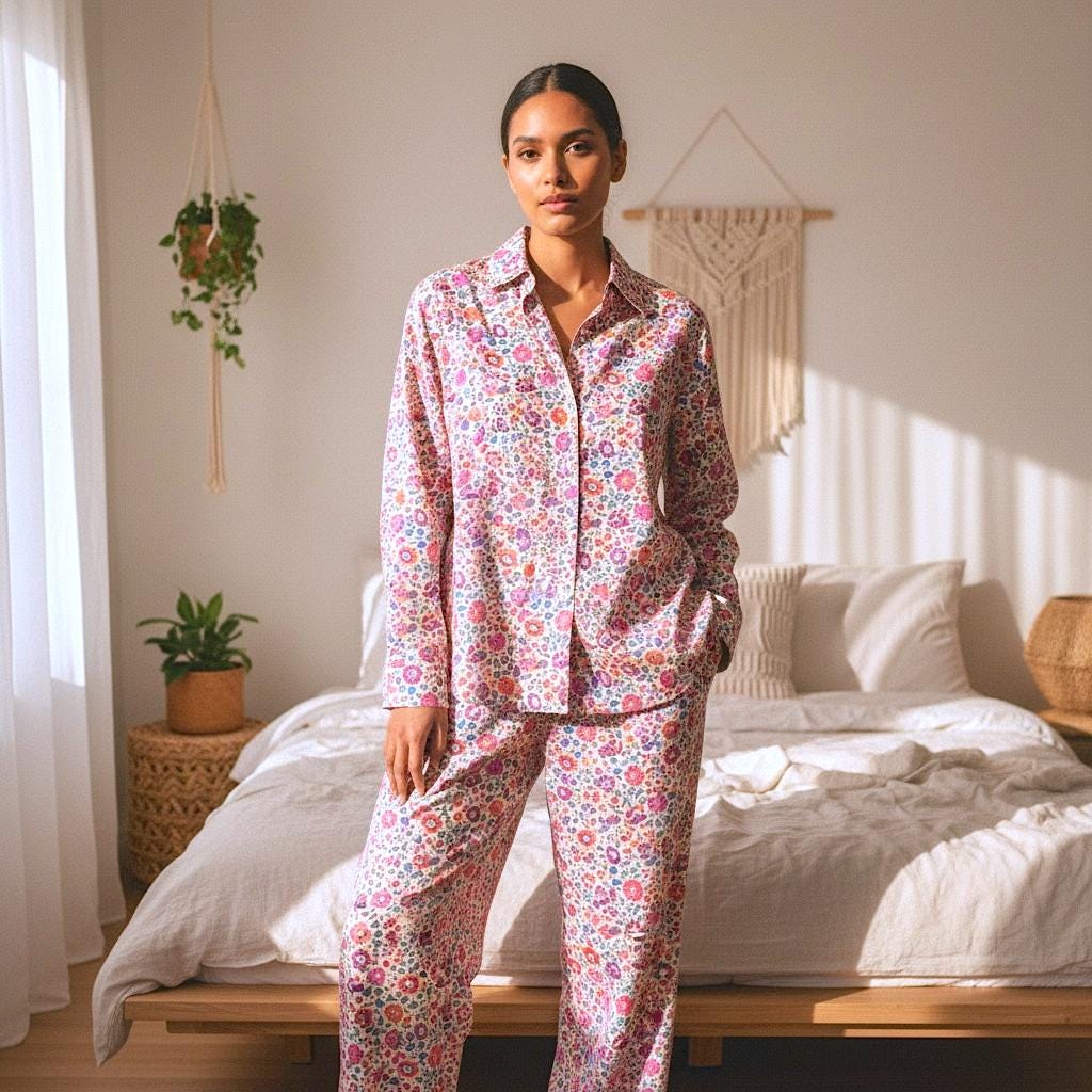 Liberty London Pajama Set, Ditsy Floral Cotton Tana Lawn Loungewear