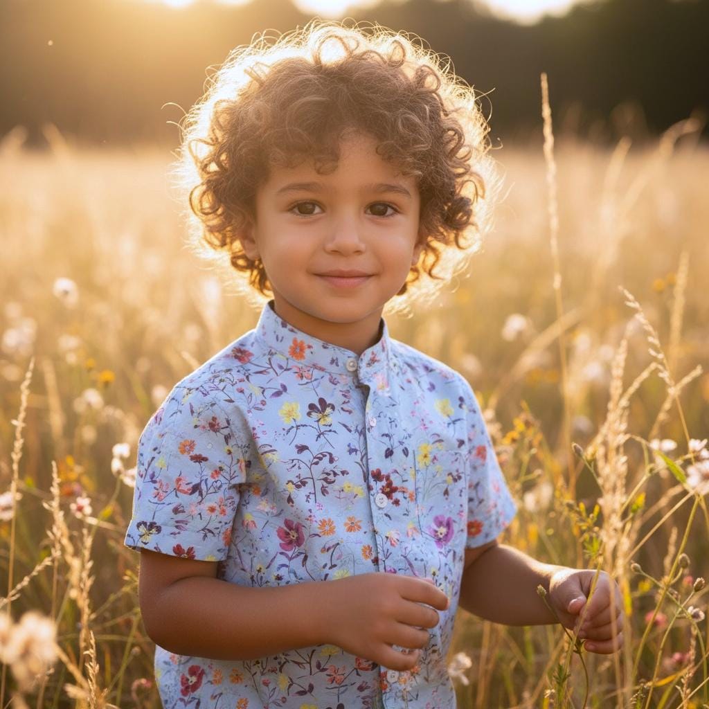 Mandarin Collar Liberty London Fabric Short Sleeve Boy Shirt: Button Up, Botanical Floral Print