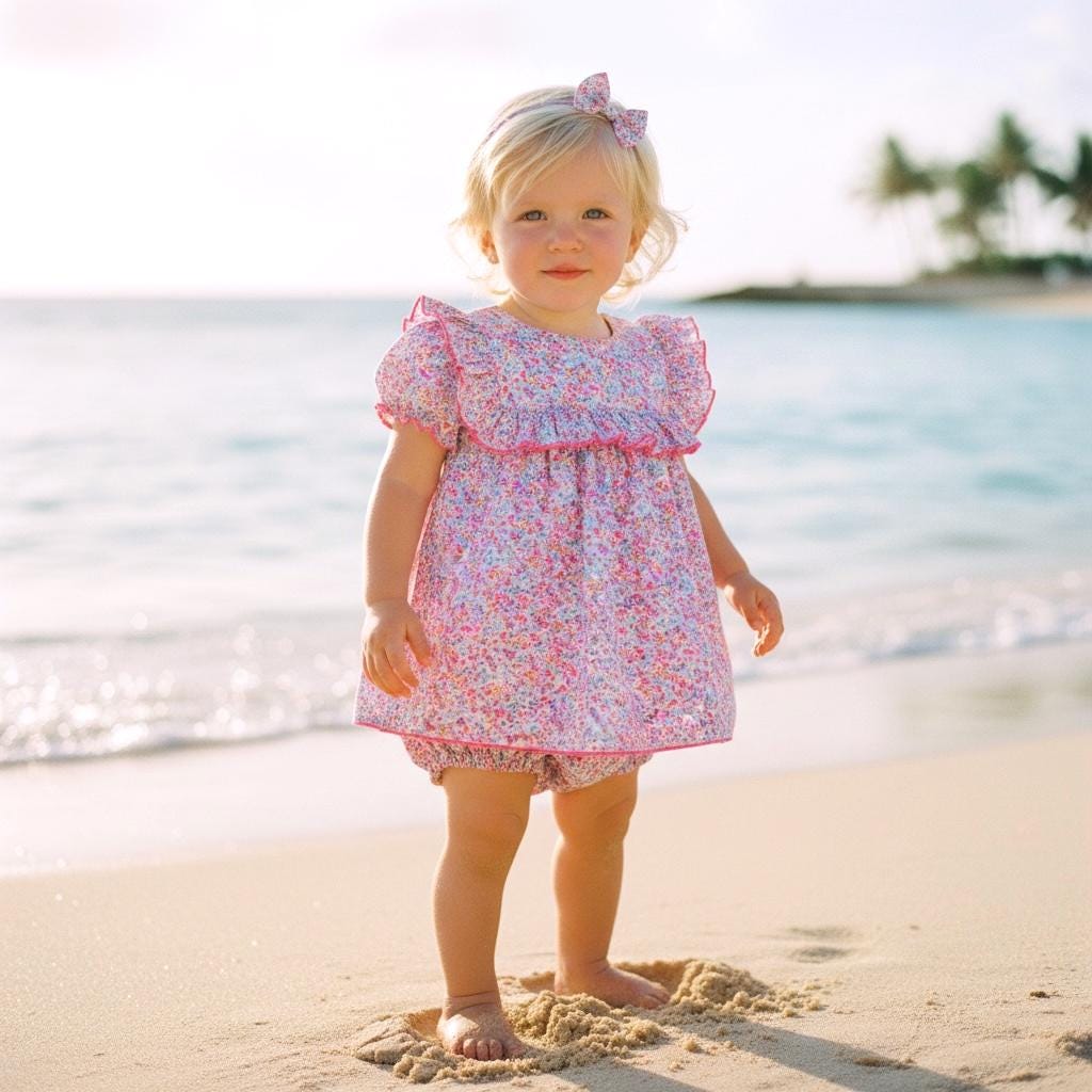 Liberty London Children Outfits, Handmade Cotton Loungewear, Lightweight Fabric Blouse Bloomer, Sustainable Slow-Fashion Clothing