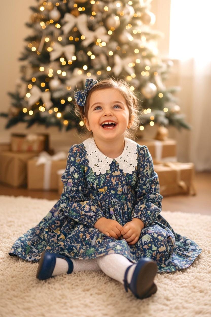 CHRISTMAS Liberty London Dress, Peter Pan Collar, Long-sleveed Smock Handmade Customised, Personalised Occasion Clothing