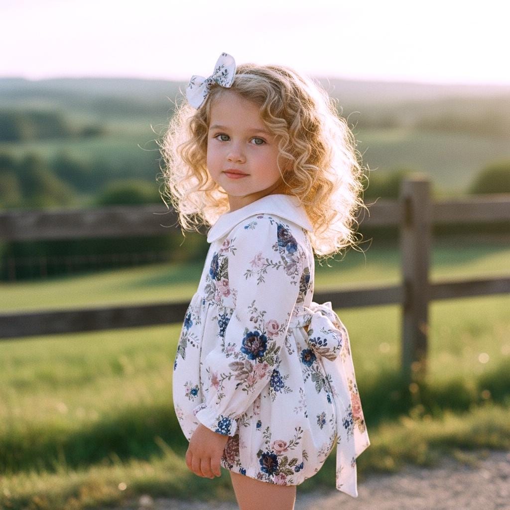 Peter Pan Collar Liberty Bubble Romper: Floral Print Cotton, Short Sleeve