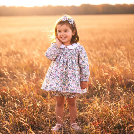 Liberty Floral Girl Blouse Bloomer Set: Cotton Tana Lawn, Peter Pan Collar