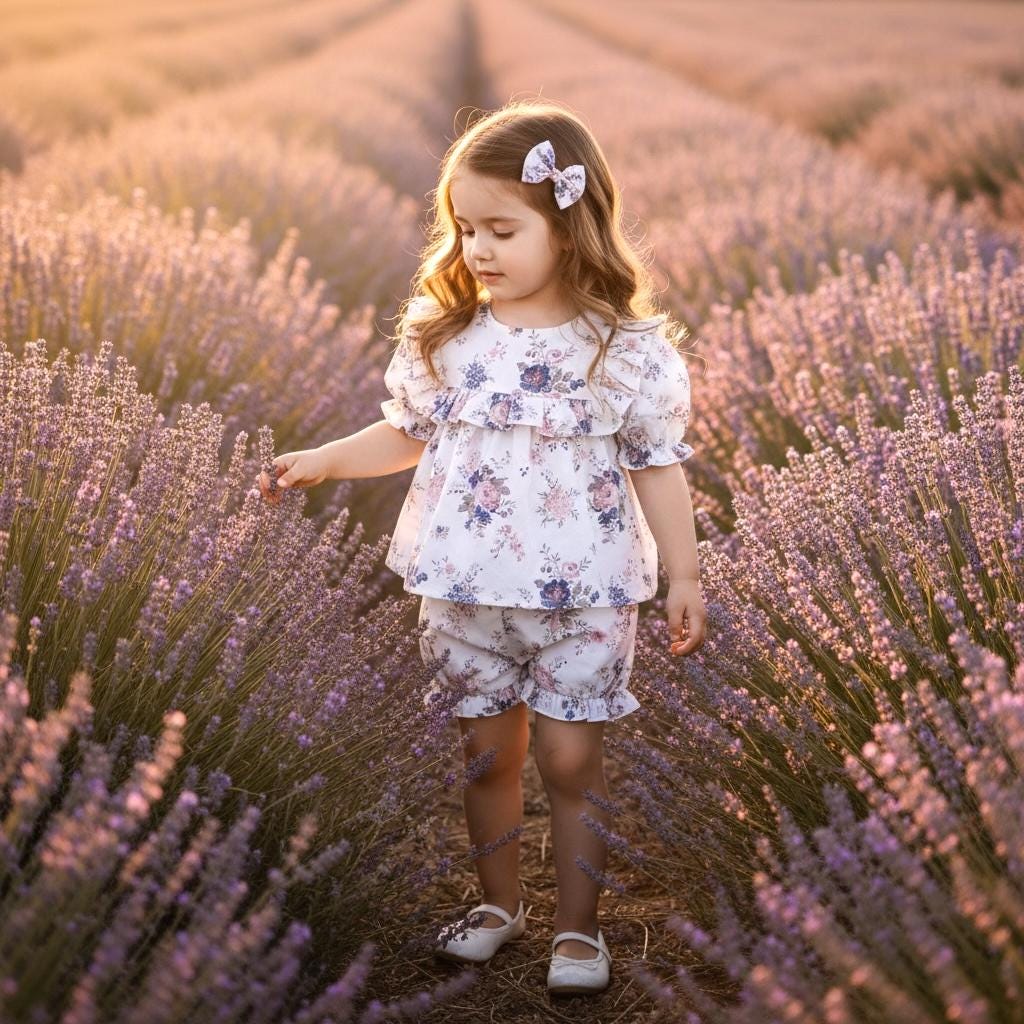 Liberty London Floral Print Cotton Clothing, Short Sleeves Blouse Bloomer Shorts, Handcrafted Sustainable Children-wear