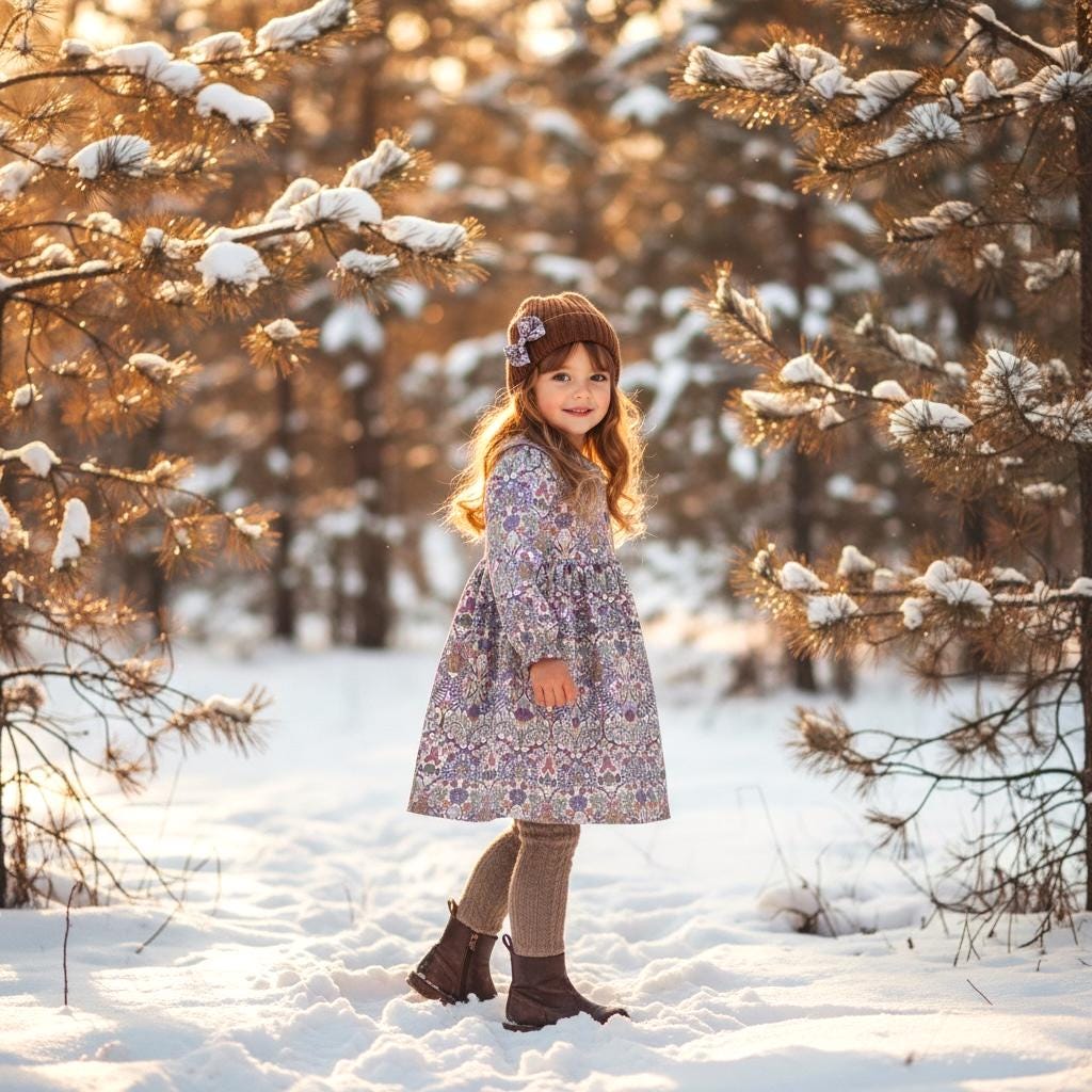 Peter Pan Collar Long Sleeve Liberty Floral Print Girl Dress: Cotton Tana Lawn