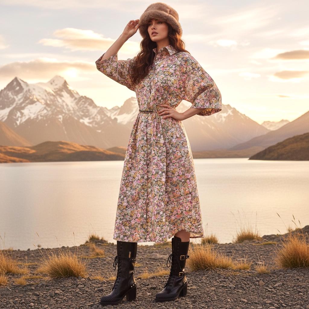 Oversize Liberty Shirt Dress Kimono 3/4 Sleeve: Button Through, Botanical Floral Print