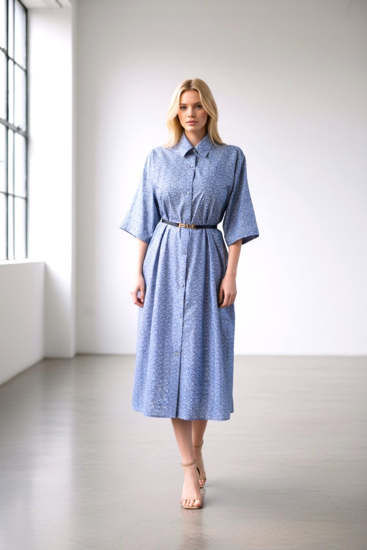 Oversize Liberty Shirt Dress Kimono 3/4 Sleeve: Button Through, Botanical Floral Print