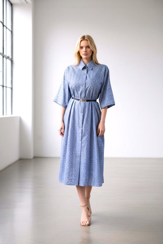 Oversize Liberty Shirt Dress Kimono 3/4 Sleeve: Button Through, Botanical Floral Print